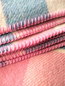 Soft Pink & Blue SINGLE New Zealand Wool Blanket