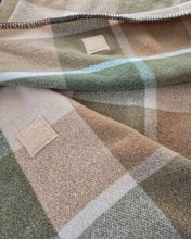 Load image into Gallery viewer, Olive and Chocolate Tan Check KING SINGLE New Zealand Wool Blanket
