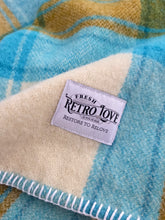 Load image into Gallery viewer, Fresh Retro Favourite! Turquoise, Cream and Mustard SINGLE New Zealand Wool Blanket. 2 of 3
