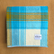 Load image into Gallery viewer, Fresh Retro Favourite! Turquoise, Cream and Mustard SINGLE New Zealand Wool Blanket. 2 of 3