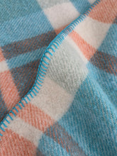 Load image into Gallery viewer, Beachy Turquoise and Coral SINGLE Pure Wool Retro Blanket