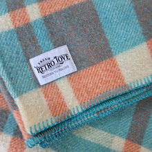 Load image into Gallery viewer, Beachy Turquoise and Coral SINGLE Pure Wool Retro Blanket