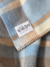 Load image into Gallery viewer, Exceptional Sky Blue and Neutral Brown KING SINGLE Onehunga NZ Wool Blanket