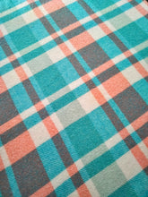 Load image into Gallery viewer, Beachy Turquoise and Coral SINGLE Pure Wool Retro Blanket