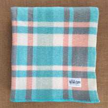 Load image into Gallery viewer, Beachy Turquoise and Coral SINGLE Pure Wool Retro Blanket