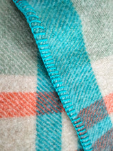 Load image into Gallery viewer, Beachy Turquoise and Coral SINGLE Pure Wool Retro Blanket