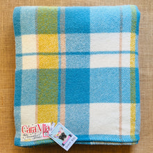 Load image into Gallery viewer, Soft Blue/Cream/Mustard SINGLE New Zealand Wool Blanket (with label)