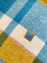 Load image into Gallery viewer, Soft Blue/Cream/Mustard SINGLE New Zealand Wool Blanket (with label)