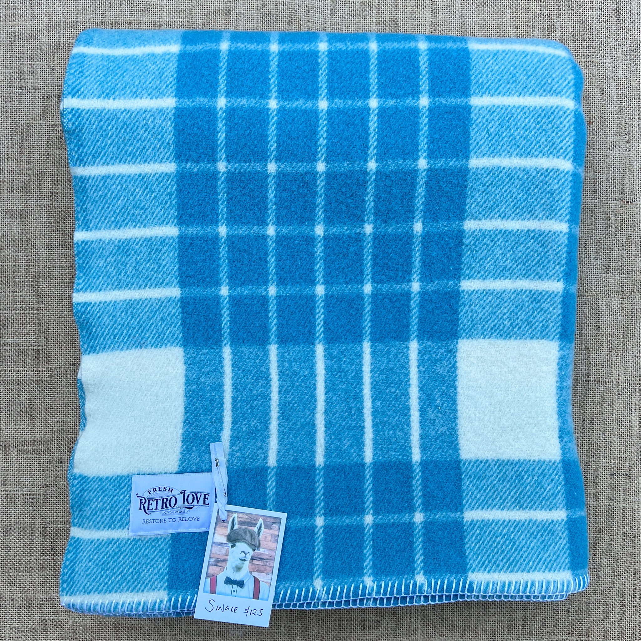 Sea Blue Plaid SINGLE New Zealand Wool Blanket (no label) – Fresh