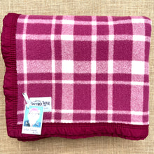 Load image into Gallery viewer, Berry Check KING SINGLE with Fabric Trim New Zealand Wool Blanket
