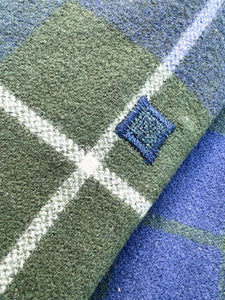 Forest Vibe Green & Navy QUEEN/ Pure Wool Blanket