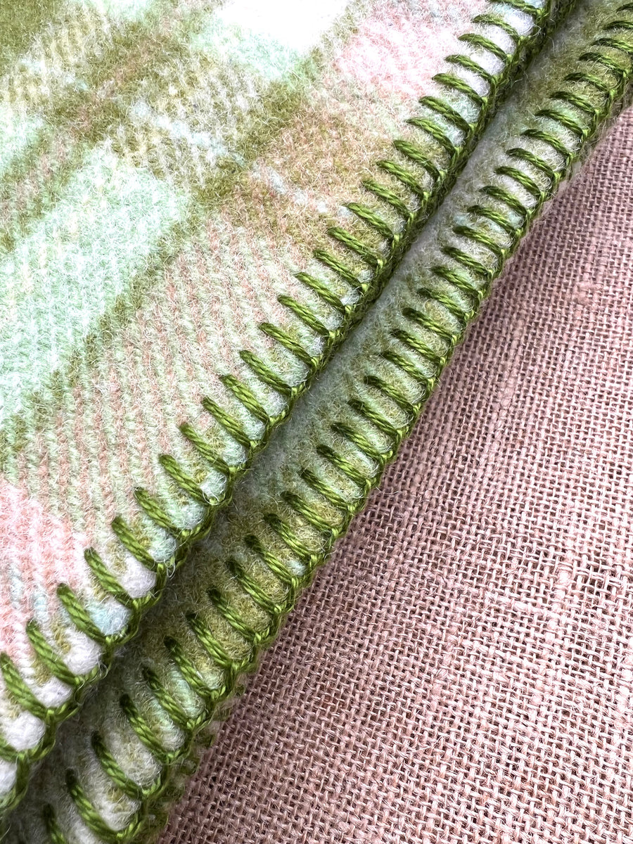 Fresh Greens Minicheck THROW/COT New Zealand Wool Blanket Fresh