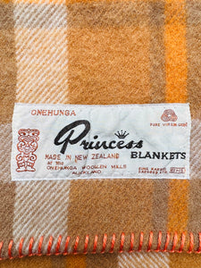 Retro Orange/Browns Onehunga Princess KING Pure Wool Blanket