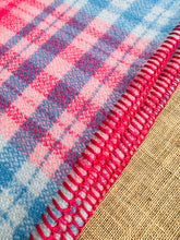 Load image into Gallery viewer, Bright Raspberry & Blue SINGLE NZ Wool Blanket (with label)