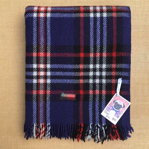 Vibrant Violet Blue TRAVEL RUG with Quirky Patch Repairs - Fresh Retro Love NZ Wool Blankets