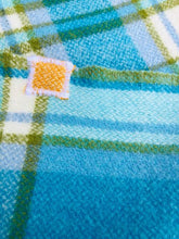 Load image into Gallery viewer, Wondawarm KNEE/COT Blanket in Bright Turquoise with Patch Features - Fresh Retro Love NZ Wool Blankets