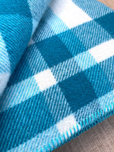 Load image into Gallery viewer, Bright Turquoise Check Soft KING SINGLE New Zealand Wool blanket