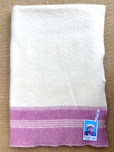 Load image into Gallery viewer, Classic KNEE/BABY Blanket in Cream with Rouge Pink Stripe - Fresh Retro Love NZ Wool Blankets