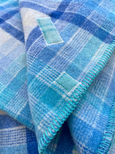Load image into Gallery viewer, Bright and Fun Turquoise Check THROW/SMALL SINGLE New Zealand Wool blanket