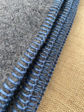 Load image into Gallery viewer, Soft Grey Army Blanket DOUBLE with Blue Stripe New Zealand Wool Blanket