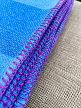 Load image into Gallery viewer, Blue & Magenta large check KING SINGLE Pure New Zealand Wool Blanket.