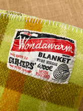 Load image into Gallery viewer, Retro Pistachio Green SINGLE bright with patch repair. Wondawarm! - Fresh Retro Love NZ Wool Blankets