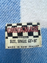 Load image into Gallery viewer, Blue & Cream "Checkmate" SINGLE Wool Blanket