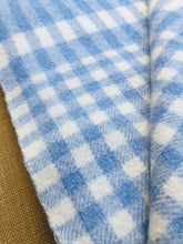 Load image into Gallery viewer, Soft Blue Check SINGLE Wool Blanket with three Patch Repairs - Fresh Retro Love NZ Wool Blankets