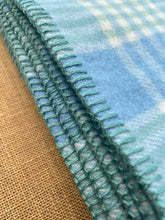 Load image into Gallery viewer, Thick Blue & Teal Check SINGLE Pure NZ Wool Blanket