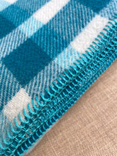 Load image into Gallery viewer, Bright Turquoise Check Soft KING SINGLE New Zealand Wool blanket