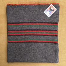Load image into Gallery viewer, Genuine Vintage Grey Army Blanket SINGLE Wool with RARE Red, Green and Black Stripe - Fresh Retro Love NZ Wool Blankets