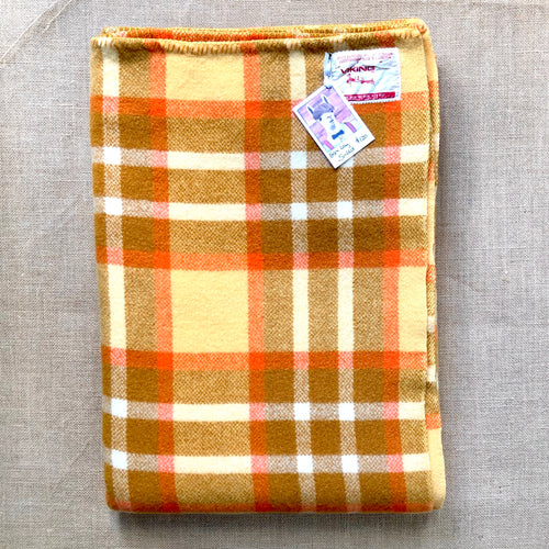 Retro Gold, Olive and Orange Extra Long SINGLE 100% NZ Wool Blanket - Fresh Retro Love NZ Wool Blankets