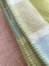 Load image into Gallery viewer, Fresh Olive & Sky Blue KING SINGLE NZ Wool Blanket with extra length