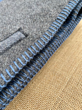 Load image into Gallery viewer, Grey Army Blanket SINGLE with Blue Stripe New Zealand Wool Blanket