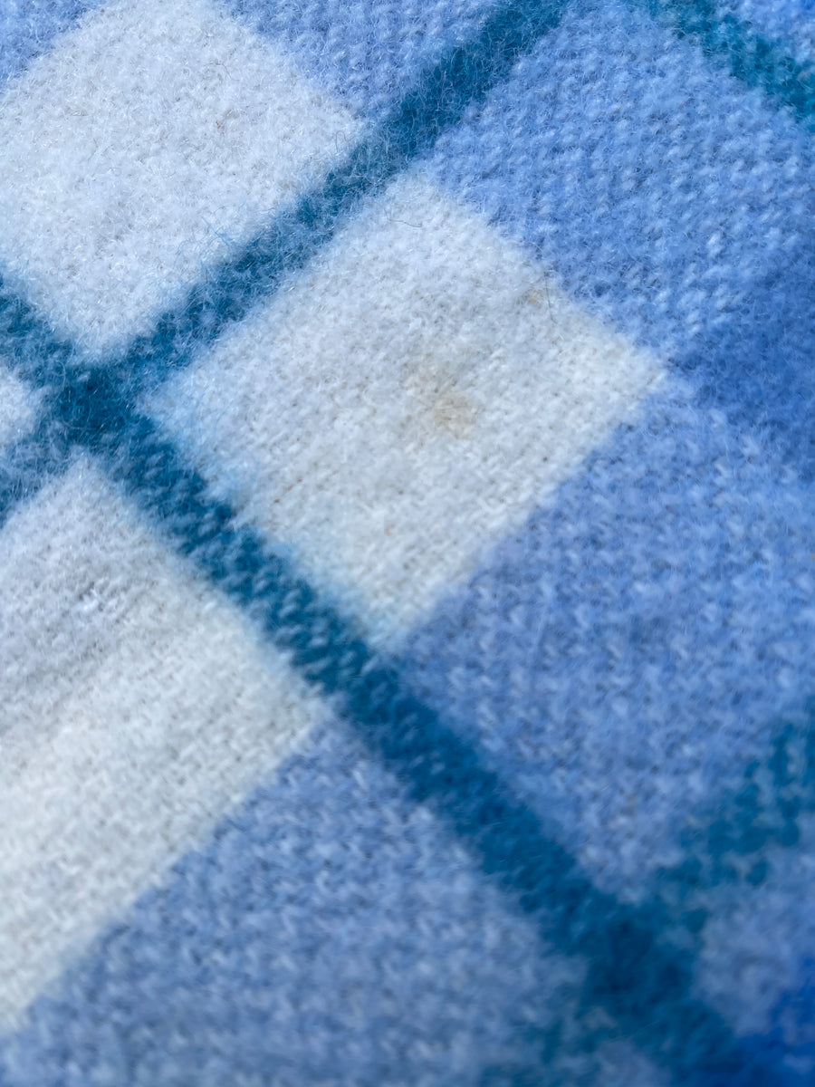 Thick & Fluffy Blue Check SINGLE Pure NZ Wool Blanket Fresh Retro Love