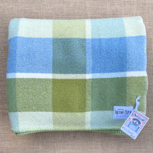 Load image into Gallery viewer, Fresh Olive & Sky Blue KING SINGLE NZ Wool Blanket with extra length
