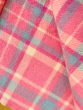 Load image into Gallery viewer, Bright Lipstick Pink and Blue THROW Pure Wool Blanket