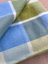 Load image into Gallery viewer, Fresh Olive & Sky Blue KING SINGLE NZ Wool Blanket with extra length