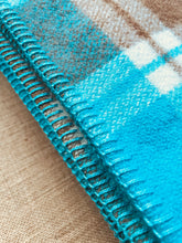 Load image into Gallery viewer, Thick & Heavy Turquoise & Brown KING SINGLE Pure New Zealand Wool Blanket.