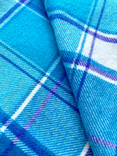 Load image into Gallery viewer, Bright Retro Turquoise & Purple THROW New Zealand Wool Blanket