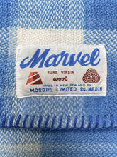 Load image into Gallery viewer, Cornflower Blue Check Lightweight DOUBLE Pure New Zealand Wool Blanket.