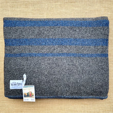 Load image into Gallery viewer, Soft Grey Army Blanket DOUBLE with Blue Stripe New Zealand Wool Blanket