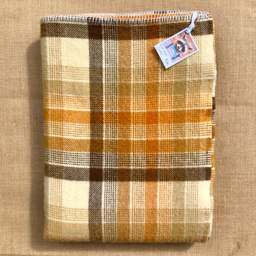 Thick Brown Check Winter Weight SINGLE New Zealand Wool Blanket - Fresh Retro Love NZ Wool Blankets