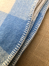 Load image into Gallery viewer, Lightweight SINGLE Wool Blanket in blue and cream check - Fresh Retro Love NZ Wool Blankets