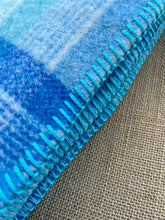 Load image into Gallery viewer, Bright and Fun Turquoise Check THROW/SMALL SINGLE New Zealand Wool blanket