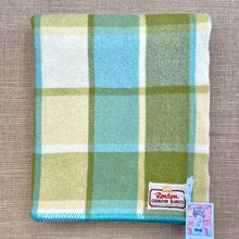 Load image into Gallery viewer, Olive and Turquoise Check Roslyn SINGLE New Zealand Wool Blanket