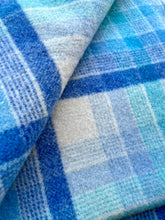 Load image into Gallery viewer, Bright and Fun Turquoise Check THROW/SMALL SINGLE New Zealand Wool blanket