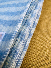 Load image into Gallery viewer, Soft Blue Check SINGLE Wool Blanket with three Patch Repairs - Fresh Retro Love NZ Wool Blankets