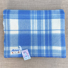 Load image into Gallery viewer, Cornflower Blue Check Lightweight DOUBLE Pure New Zealand Wool Blanket.