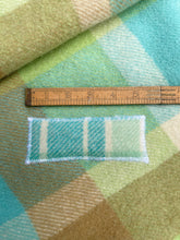 Load image into Gallery viewer, Apple Green & Aqua Blue SMALL SINGLE Pure Wool Blanket